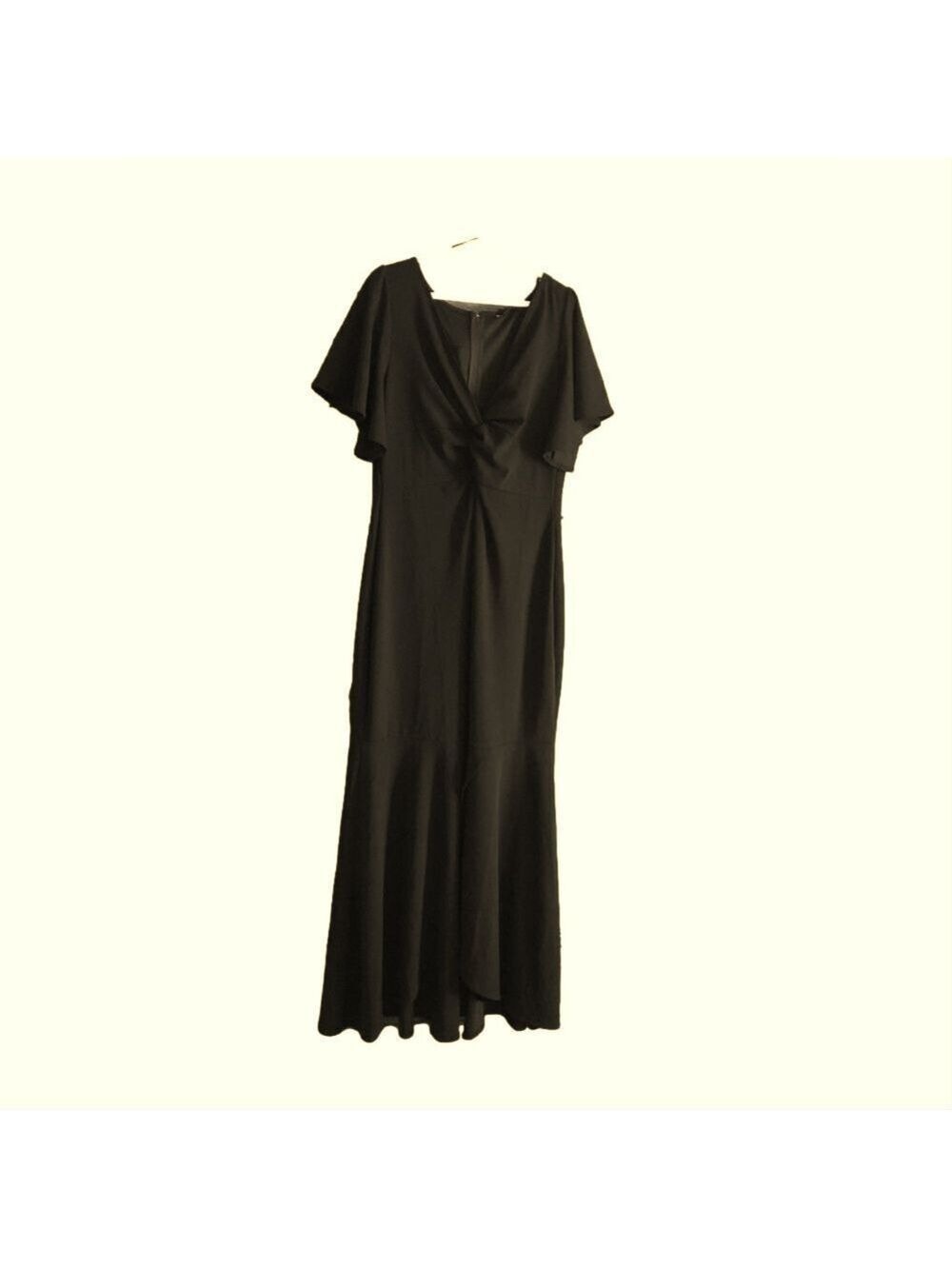 NWT Symphony+ Plus Size 3X Black Front Twist Flutter Sleeve Gown